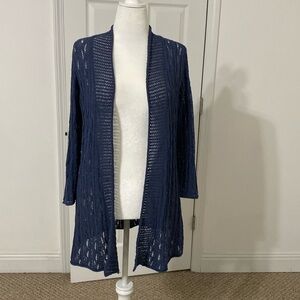 Dusty Blue Pointelle Coldwater Creek Open Cardigan